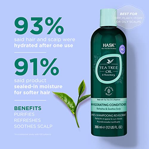 HASK Tea Tree Oil Conditioner for All Hair Types, Color Safe, Gluten/Sulfate/Paraben-Free, White, 355 ml (Pack of 1)