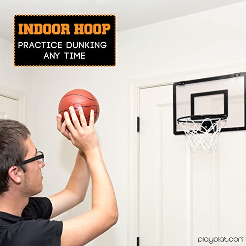 Play Platoon Over The Door Basketball Hoop - Indoor Wall Mounted 16x12 Inch Mini Basketball Hoop Set, Shatter Resistant Backboard & Steel Rim - 2 Balls & Air Pump, Black - US Veteran Owned Company
