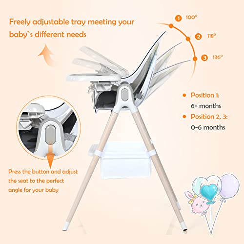 BABY JOY 3 in 1 Wooden Baby Highchair, Rocking Chair/Booster Seat/Toddler Chair Infant Dining Chairs w/Double Removable Tray, 3-Point Seat Belt & Removable Cushion (Gray)