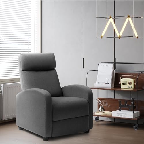 JUMMICO Recliner Chair Adjustable Home Theater Single Fabric Recliner Sofa Furniture with Thick Seat Cushion and Backrest Modern Living Room Recliners (Grey)