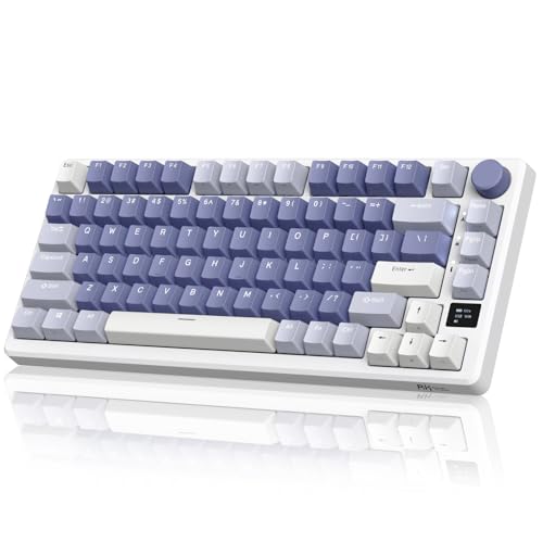 RK ROYAL KLUDGE M75 Gaming Keyboard Wireless 75% TKL Mechanical Keyboard RGB 2.4GHz Wireless/Bluetooth/USB-C QWERTZ with OLED Smart Display and Button Hot Swappable Brown Switch, Lavender Purple