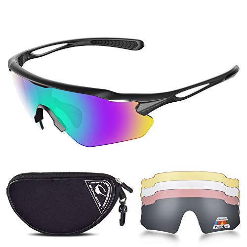 SNOWLEDGE Polarized Cycling Glasses Men Women Sport Glasses with 5 Interchangeable Lenses and TR90 Lightweight Frame for Bycle, Running, Fishing, Driving, Climbing