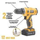 MasterSpec 47Pcs 12V Cordless Drill Driver Set Household Hand Tool Kit w/ 2 Batteries
