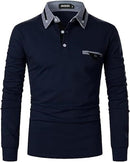 AIOIDI Mens Long Sleeve Golf Polo Shirts for Adults,Blue,M