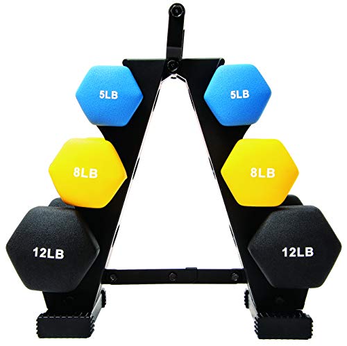 BalanceFrom Colored Neoprene Coated Dumbbell Set with Stand, Multi