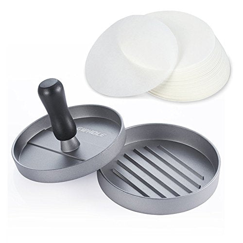 GWHOLE Burger Press with 100PCS Wax Papers Set Non-Stick Patty Maker Hamburger Press Mold Aluminum for BBQ Grill