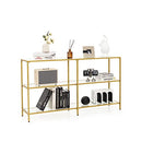 Giantex 3-Tier Glass Console Table, Narrow Long Sofa Side Table with Tempered Glass Shelves & Gold Steel Frame, Modern Rectangular Couch Table, Compact Entryway Table for Hallway, Foyer, Living Room