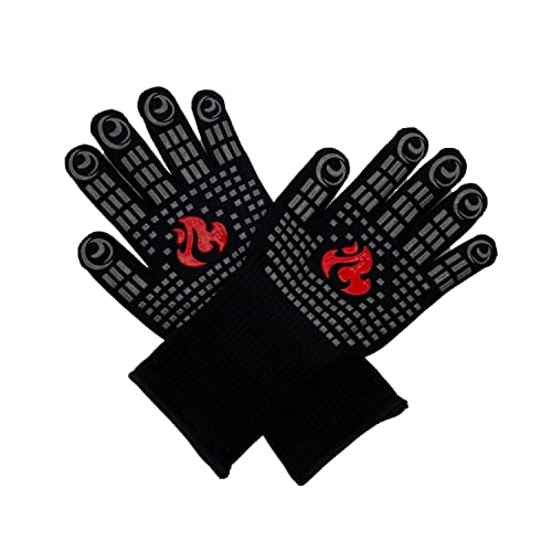 Kiliroo BBQ Grill Gloves 35cm with Non-Slip Silicone and Long Arm Protection, Heat Resistance Up to 1472°F, Breathability and Stretchability Grilling BBQ Gloves