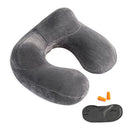 Inflatable Travel Pillow - 100% Soft Velvet Neck Support for Travel, Planes, Trains, Cars and Offices with Compact Carry Bag, Breathable and Washable Cover, Grey