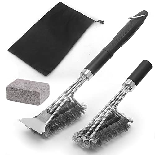 Tongke 2 Pack Grill Brush/Scraper & Cleaning Brick – Safe Stainless Steel Grill Cleaning Brush Fit for All Grilling Grates/BBQ Accessories Grill Cleaner