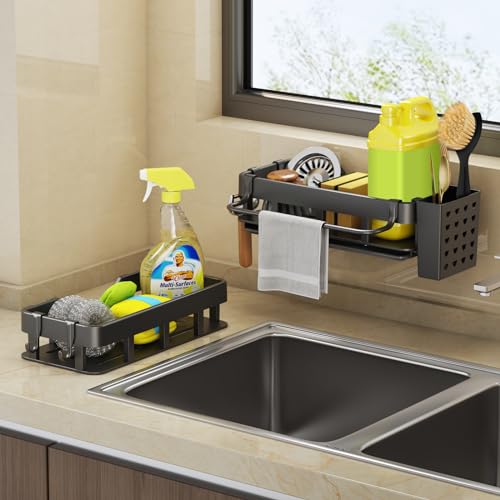 Tomorotec Rack for Sponge Dish Rags Bottles Brushes Kitchen Sink  Accessories Over the Sink Adjustable Dishcloth Holder Heat-Resistant Sink  Rack