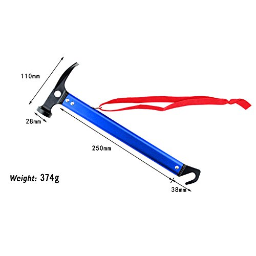 NUZAMAS New 32cm Outdoor Camping Tent Peg Stake Hammer Puller Aluminum Grip Blue with Holding Strap