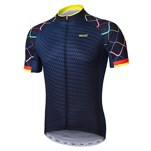 ARSUXEO Men's Cycling Jersey Short Sleeves Mountain Bike Shirt MTB Top Zipper Pockets Reflective ZY845 M