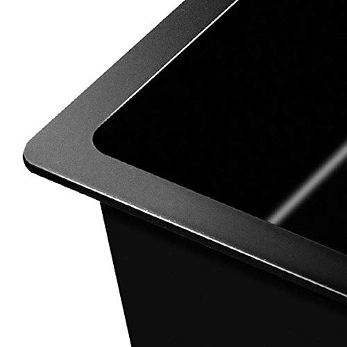 Cefito Stone Kitchen Sink 86 x 50cm Single Bowl Black Sinks Granite, Laundry Bathroom Home Basin, Handmade Heavy Duty Drain Board Include Waste Strainer