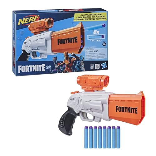 NERF - Fortnite SR Blaster - Hammer Action - including removable scope and 8 Official Nerf Elite Darts - as seen in Fortnite Video Game by Epic Games - Toys for Kids - Boys and Girls - Ages 8+