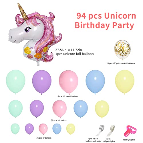 DIY Unicorn Balloon Garland Kit, Party Supplies,16 feet, with Unicorn, Stars, Metal, Pearl Balloons, Confetti. Unicorn Party Supplies and Decorations for Girls Birthday