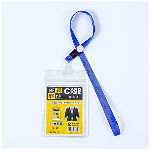 10 Pack Vertical ID Card Badge Holder with Blue Lanyards, Waterproof Clear PVC Key Card Sleeve Case Plastic Wallets with Resealable Zip for Business, Exhibition, School,Office (Breakaway Lanyards)