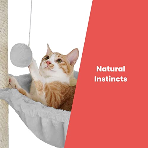 Floofi 104cm Cat Tree, Cat Tower, Cat Scratching Post, Cat Tree for Indoor Cats, Cat Hammock, Cat Accessories, Cat Tree Large Cat, Small Cat Trees, Cat Post, Cat Tree Tower (Light Grey)