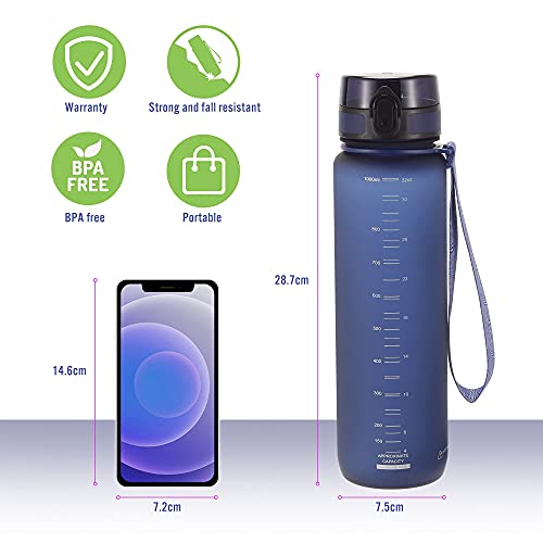 PROIRON 500ml/1l (17/32oz) Water Bottle Leak-Proof Drink Bottle BPA Free USA Tritan Material Gym Bottle with Protein Shaker, Flip Top Lid & Removable Strainer for Fitness Cycling