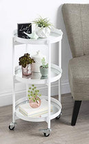 Kate and Laurel Celia Modern Glam 3-Tier Bar Cart, 14 x 14 x 28, White, Decorative Round Serving Cart with Lockable Wheels