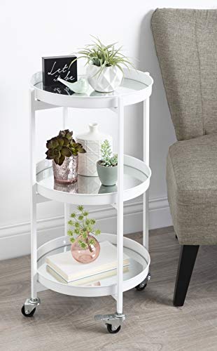 Kate and Laurel Celia Modern Glam 3-Tier Bar Cart, 14 x 14 x 28, White, Decorative Round Serving Cart with Lockable Wheels