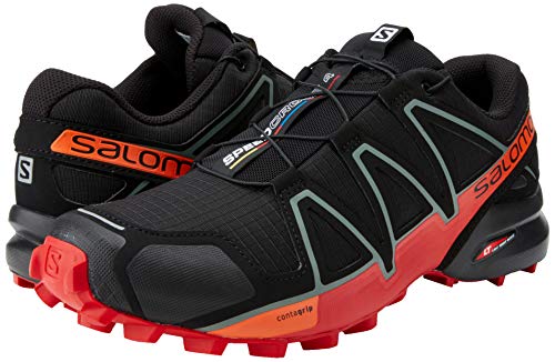 Salomon Men's Speedcross 4 Trail Running Shoes, Black/Goji Berry/Red Orange, 8 UK/8.5 US