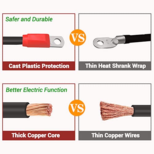 OXTOUF DS Golf Cart Battery Cable Set for Club Car 36V/48V Golf Buggies, 4 AMG Heavy Duty Flexible Battery Cables with Cast Plastic Wrapped Lugs, Durable and Easy to Bend, 5 Pcs