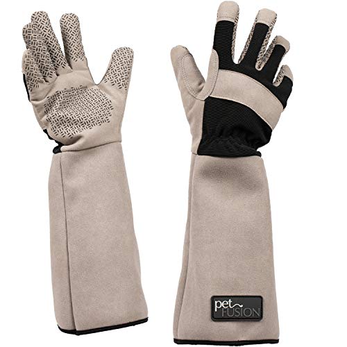 PetFusion Multipurpose Pet Glove for Grooming, Trips to Vet, Handling. [Puncture & Scratch Resistant, Water Resistant]. for Manufacturer Defects Grey