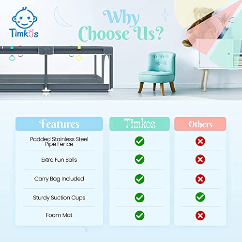 Baby Playpen with Mat 180×150cm, Baby Play Pen Extra-Large Playpens Play Mat with 50 Balls Pit, 4X Handlers, Baby Playmat, Basket Net for Toddler Babies with Breathable Mesh, Christmas Gifts