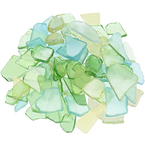 Sea Glass for Crafts Seaglass Pieces Decor Flat Frosted Sea Glass Vase Filler Crushed Sea Glass for Beach Wedding Party Decor Home Aquarium Decor DIY Art Craft Supplies(Green, Yellow, Blue,11 Oz)