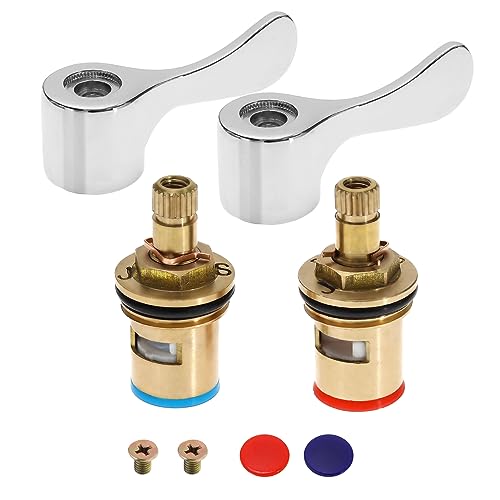 ECSiNG 1 Pair 1/2" Basin Sink Tap Lever Head Conversion Kit Brass Hydraulic Control Cartridge Faucet Valve for Most Bathroom Kitchen Tap (Cold & Hot)