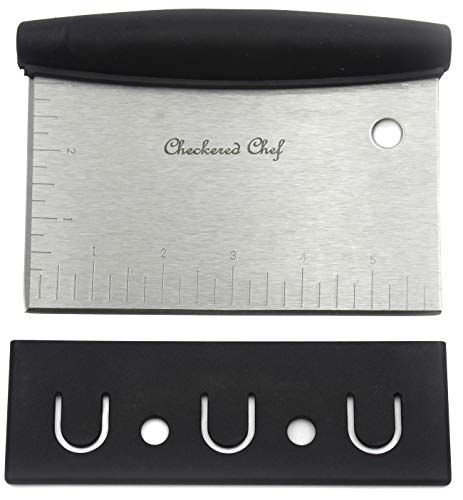 Checkered Chef Dough Scraper - Stainless Steel, Multi-Use Bench Scraper, Icing Smoother, Pasta, Pizza and Pastry Cutter w/Protective Plastic Cover