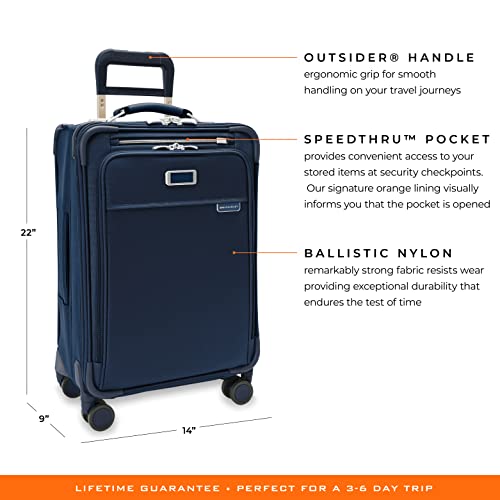 Briggs & Riley 4 Wheel Expandable Spinner Suitcases, Navy, Carry-On 56cm, Essential Carry-On