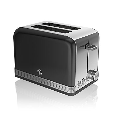 Swan ST19010BN Retro 2-Slice Toaster with Defost/Reheat/Cancle Functions, Cord Storage, 815W, Retro Black