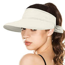 AutoWT Hats for Women, 2 in 1 Adjustable Convertible Beach Visor Hat with UV Sun Protection, Outdoor Bucket Hat Wide Brim Sun Hats Summer Wide Brim Fishing Cap (Cream)