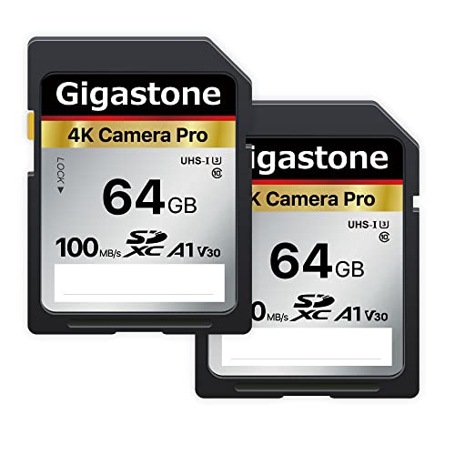 Gigastone 64GB 2-Pack SD Card V30 SDXC Memory Card High Speed 4K Ultra HD UHD Video Compatible with Canon Nikon Sony Pentax Kodak Olympus Panasonic Digital Camera