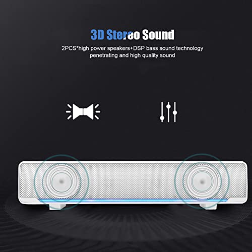 Akozon White Sound Bars, Player Bass Surround Sound Box Tv Bass Bar to Fit Any 3.5mm Input for PC Cellphones (White) USB Wired Stereo Soundbar Music (White)