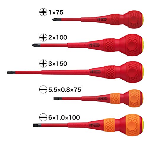 Ball Grip VDE Screwdrivers (Insulated) Phillips/Flat Set of 5