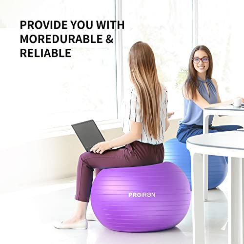 PROIRON Exercise Ball Anti-Burst Yoga Ball Chair with Quick Pump Slip Resistant Gym Ball Supports 500KG Balance Ball for Pilates Yoga Birthing Pregnancy Stability Gym Workout Training and Physical Therapy(55-75cm) (65cm purple)