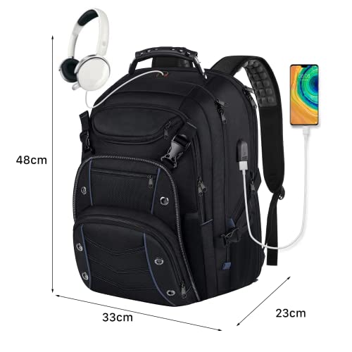 18.4 Inch Travel Backpack, USOR 55L Large Laptop Backpack for Men and Women with USB Charge Port and YKK Zippers, Heavy Duty Sport Bag, TSA Friendly RFID Anti Theft Pocket Durable School Backack