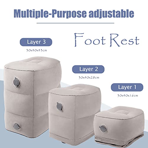 Quickly Inflatable Travel Foot Rest Pillow Set | Adjustable Height Leg Rest | Great for Travel, Train, Car | Suitable for Office, Home (Large, Grey)