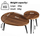 Coffee Table Nest Table Sets: Set of 2 Nesting Coffee Table Oval Wooden Diameter 80cm Industrial Accent Tables Living Room MDF Wood Centre Tables with Metal Legs for Home,Condos,Hotel