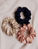 100% 22 Momme Silk Scrunchies – Large 3 Pack