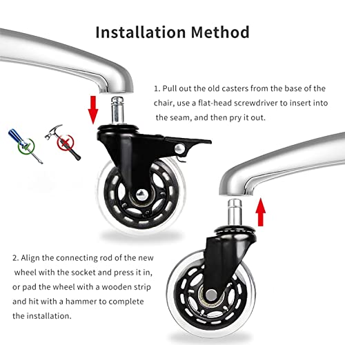 Protect Your Floor | DAWNTREES Office Chair Caster Wheels with Brakes, Silent Wheels, 3 inch Rotating Rubber Wheels, 5-Piece Set Replacement Wheels, Home Office Furniture Casters