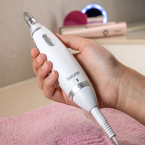 Beurer MP62 Home Manicure and Pedicure Set, Electric Nail File, 10 High-Quality Attachments, For Natural, Acrylic and Gel Nails, Precision Light, Fast Rotation (2000-5400rpm), Storage Bag