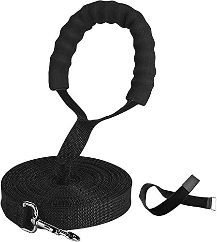 1.8M/3M/4.5M/6M/9M/15M/20M Nylon Double Dog Leash with Comfortable Padded Handle Recall for Puppy Training, Durable, Strong Lead - Walking, Jogging, Running for Small, and Large Dogs (6M, Black)