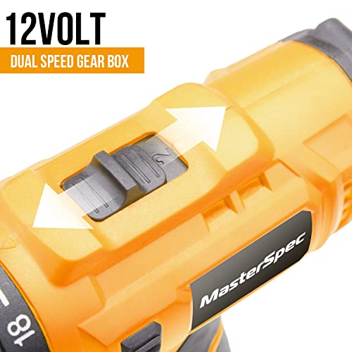 MasterSpec 12V Cordless Drill Driver Screwdriver Accessories W/Battery Charger