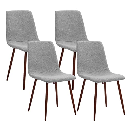 CangLong Dining Kitchen Fabric Cushion Seat Back, Modern Mid Century Living Room Side Chairs with Metal Legs, 4 pcs pack, Grey