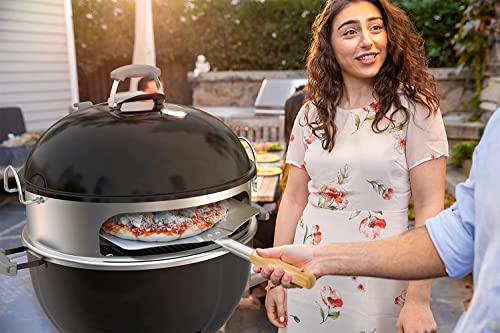 onlyfire BRK-6023 Pizza Oven Conversion Kit for 57 CM/ 22.5” Kettle Grills and Smoker, stainless steel ring with thermometer, pizza stone, aluminum pizza peel