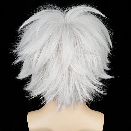 (Silver White) - Alacos Women Men Short Fluffy Straight Hair Wigs, Silver White, Size One Size